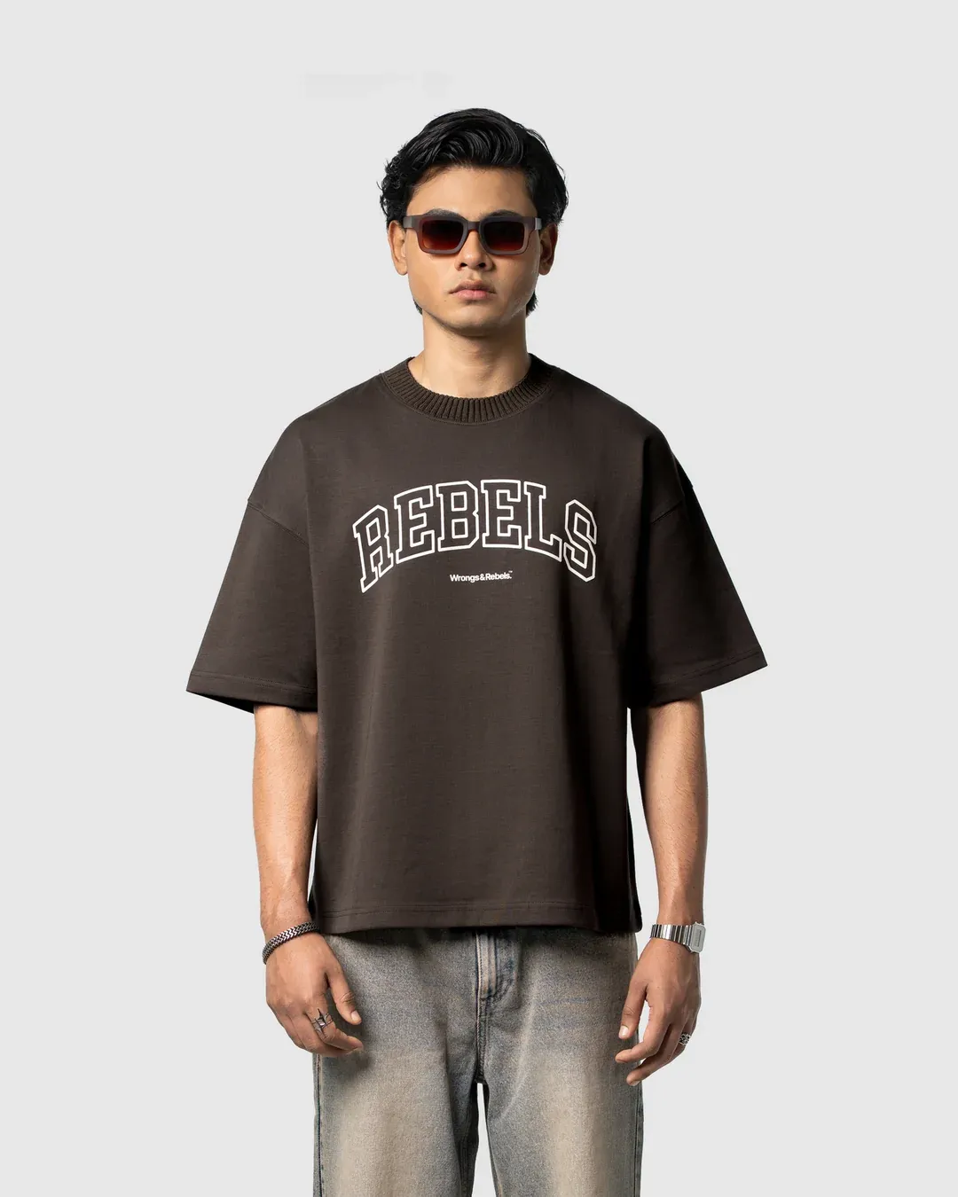 W&R Brown Knit Collar Boxy T-Shirt - view 3