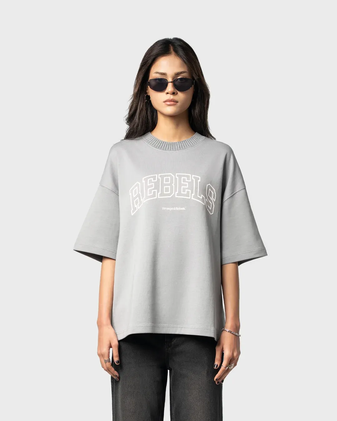 W&R Grey Knit Collar Boxy T-Shirt - view 4