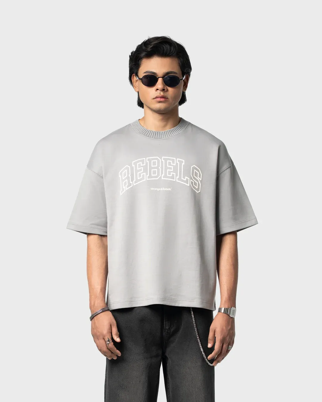 W&R Grey Knit Collar Boxy T-Shirt - view 3