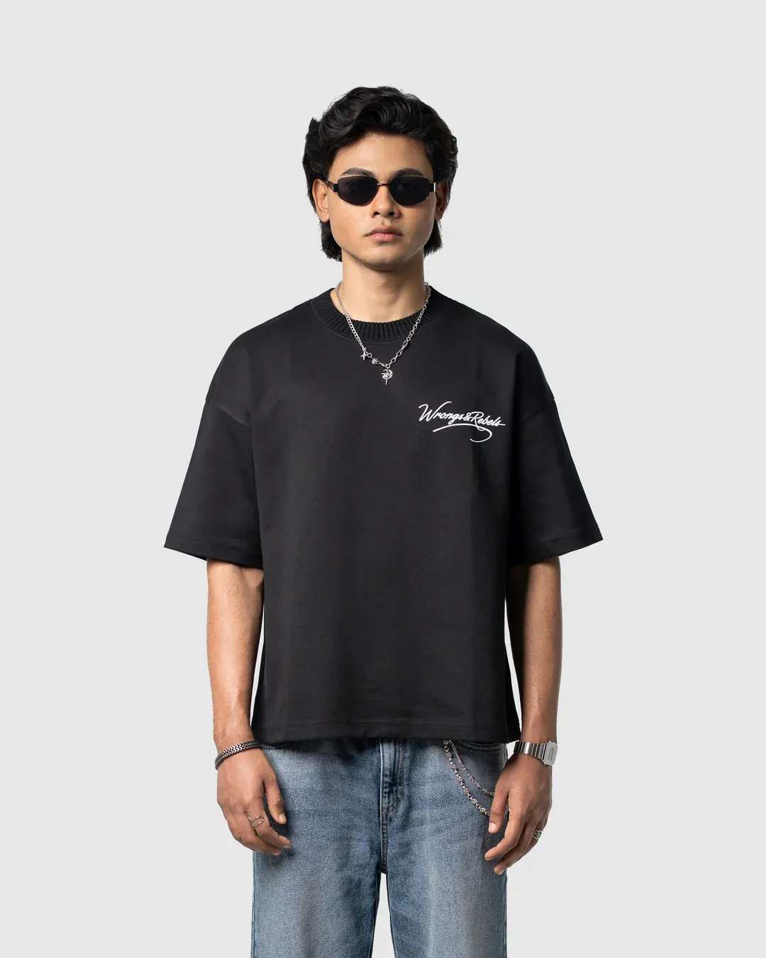 W&R Black Knit Collar Boxy T-Shirt - view 3