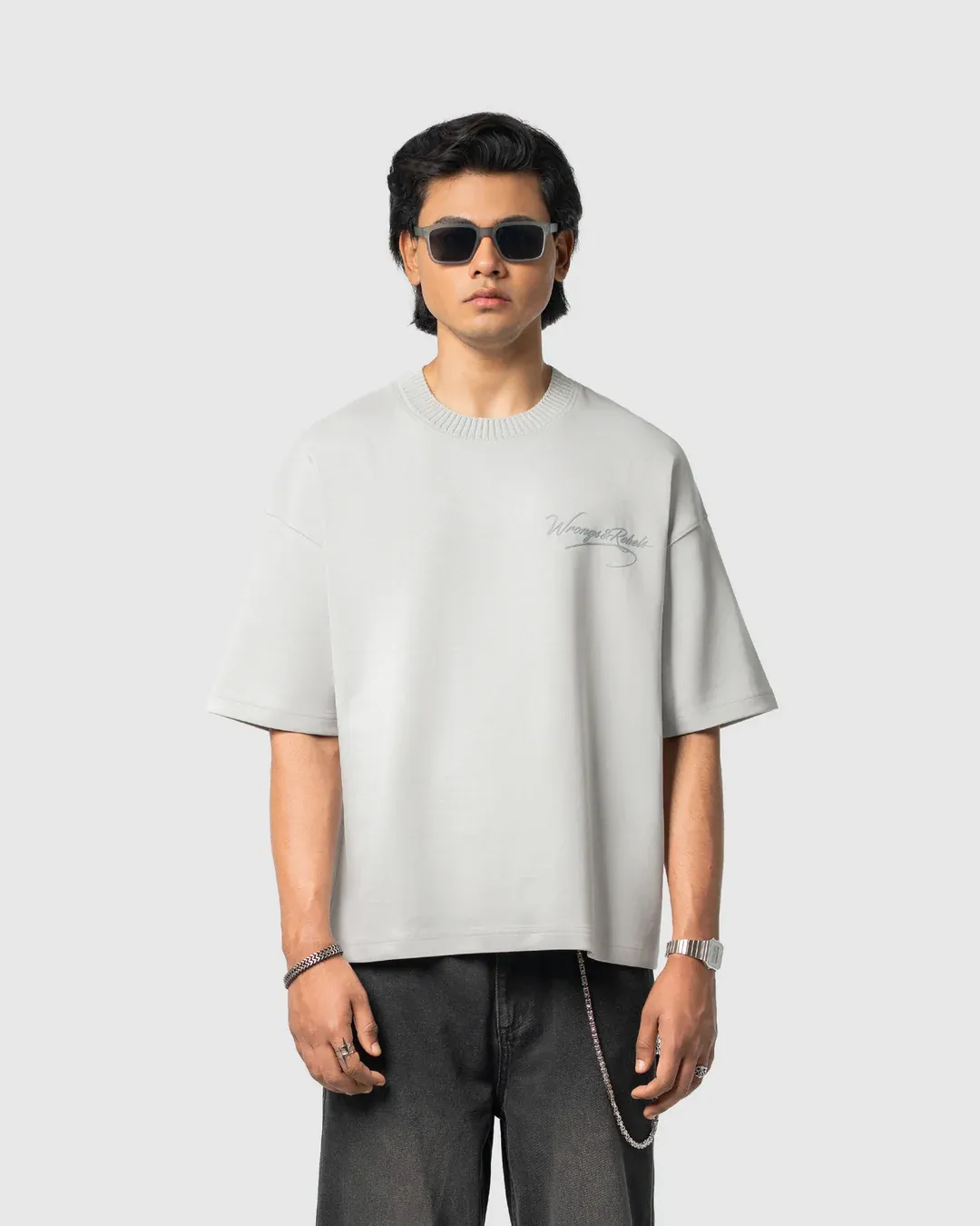 W&R Beige Knit Collar Boxy T-Shirt - view 3