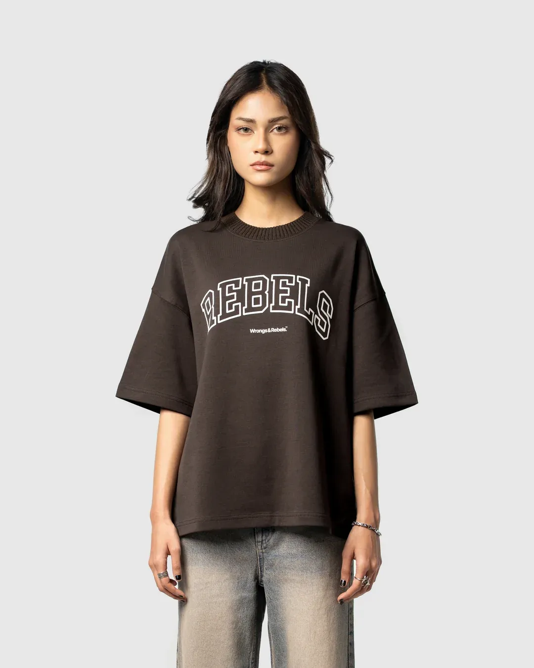 W&R Brown Knit Collar Boxy T-Shirt - view 4