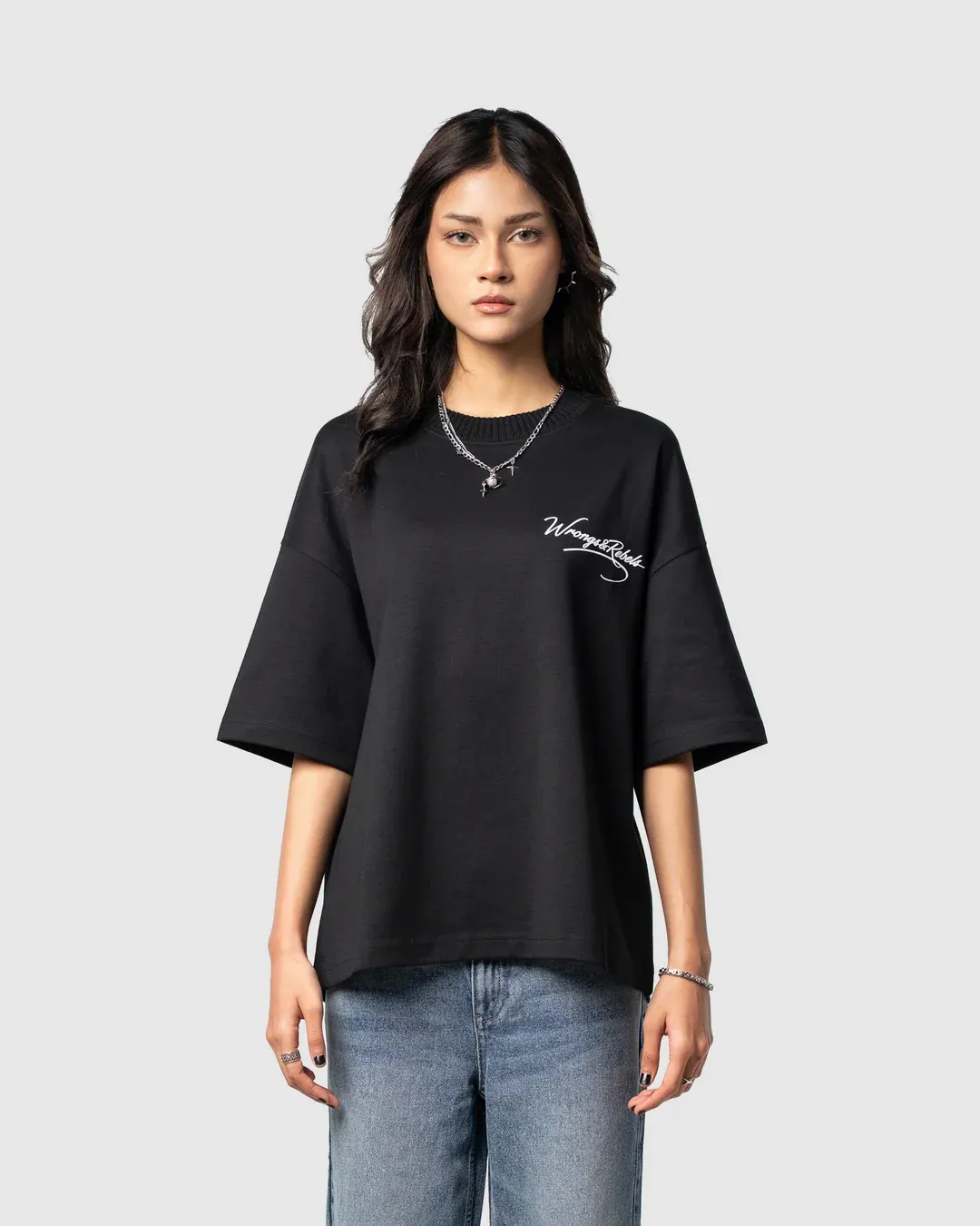 W&R Black Knit Collar Boxy T-Shirt - view 4